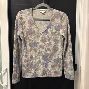 Charter Club 2-Ply 100% Cashmere Sweater Gray Floral Soft Cozy Warm